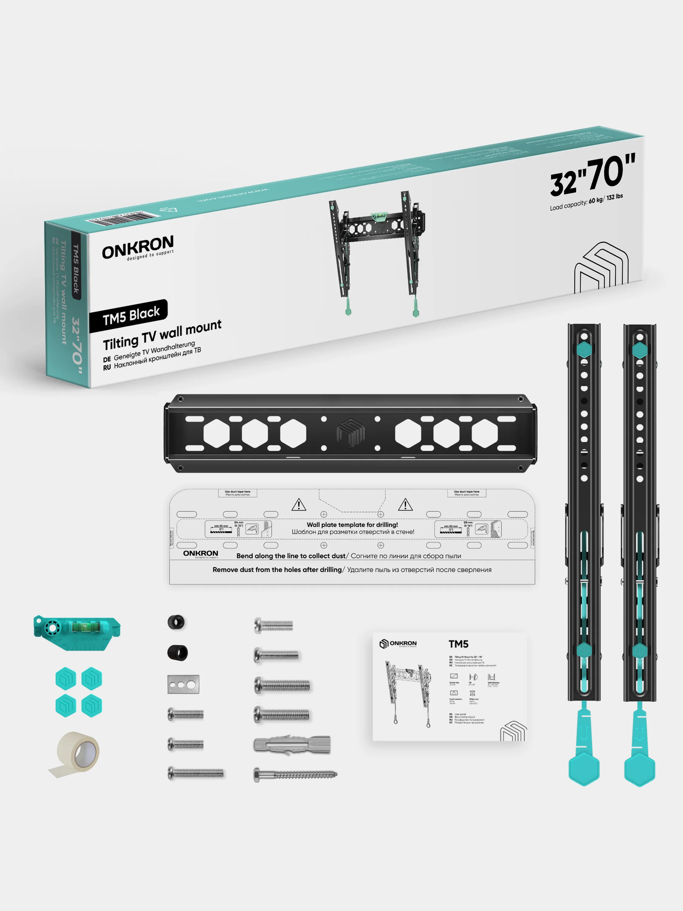 Черный кронштейн для телевизора 32"-70" ONKRON TM5, наклонный, до 60 кг, черный