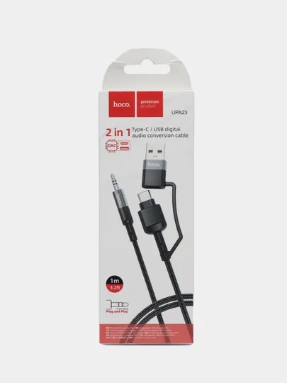 Аудиокабель Type-C+USB2.0 на AUX 3.5 мм 2в1 hoco UPA23, переходник 1м ПРОЧНЫЙ, ГИБКИЙ