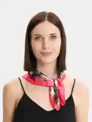 Розовый платок женский, атласный, с рисунком