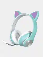 Зеленый наушники беспроводные/проводные детские, Bluetooth, с кошачьими светящимися ушками