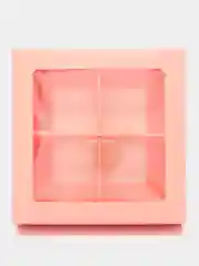 Розовый коробка складная для 4 конфет с окном, 12,5 х 12,5 х 3,5 см