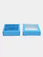 Голубой коробка складная для 4 конфет с окном, 12,5 х 12,5 х 3,5 см