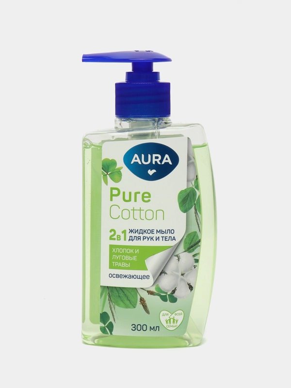 Жидкое мыло для рук и тела 2в1 Хлопок и луговые травы AURA Pure Cotton, 300 мл
