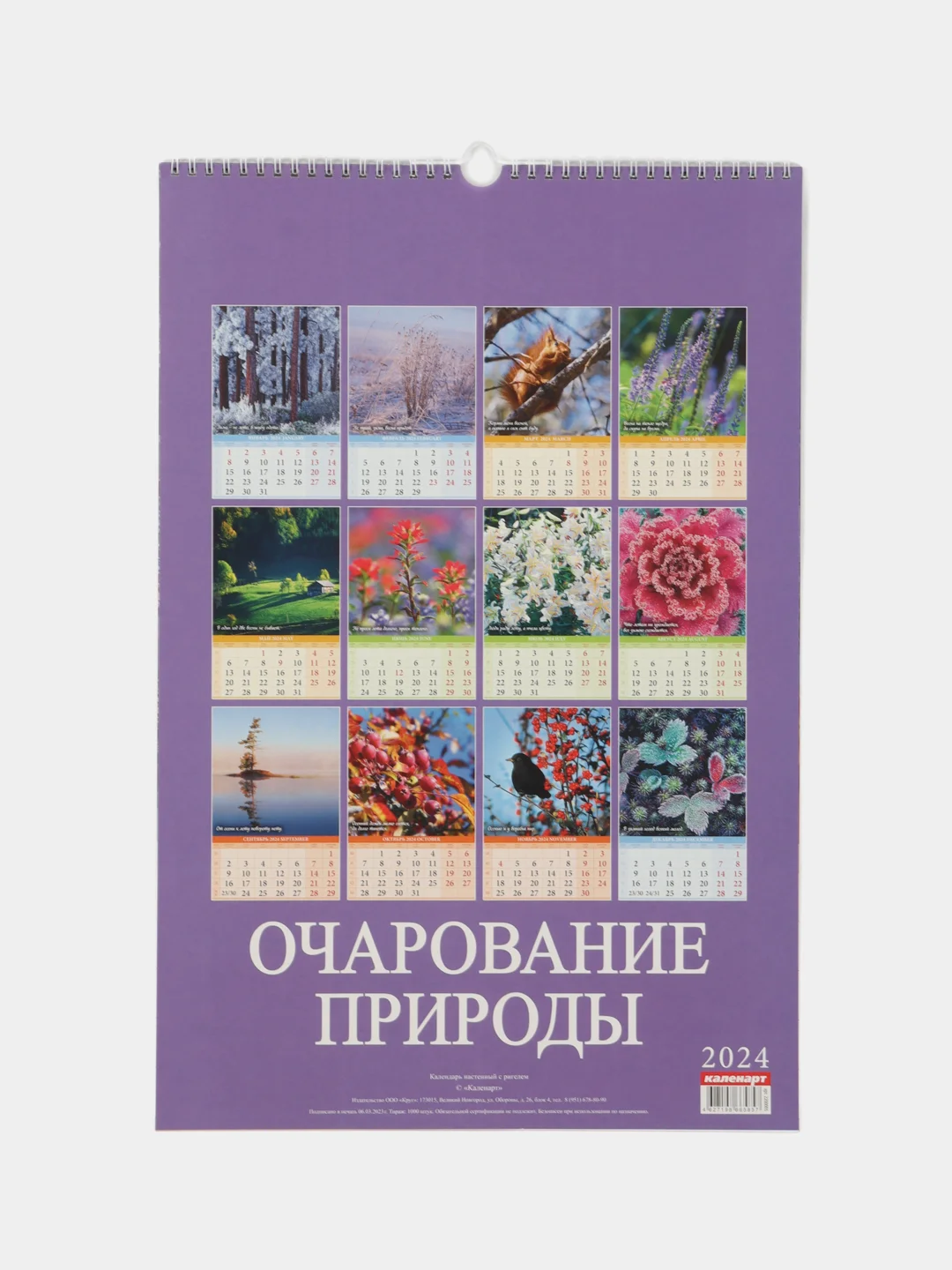 Разноцветный календари настенные, перекидные, на ригели А3, 2024