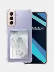 Молочный противоударный чехол для Samsung Galaxy S21 силиконовый ROSCO с карманом для карт и углами