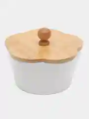 Белый банка для печенья фарфоровая с деревяной крышкой