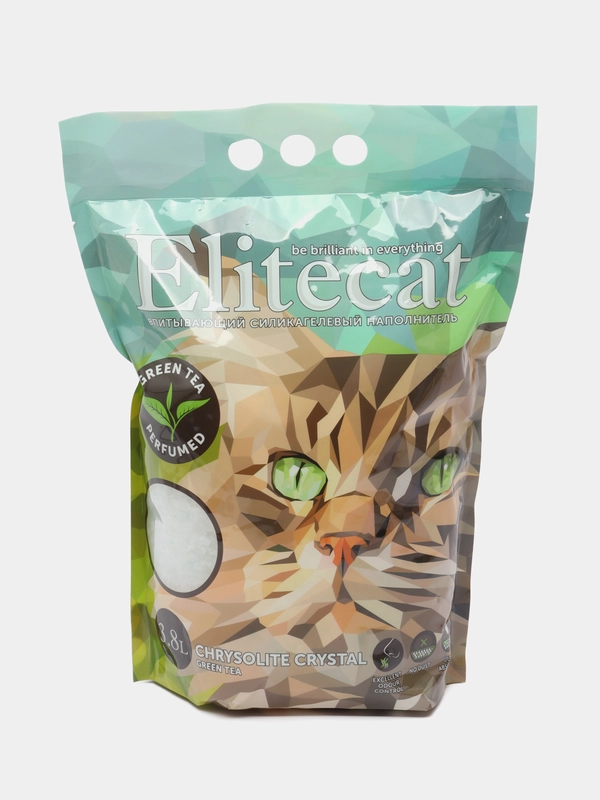 Наполнитель впитывающий ELITECAT "Chrysolite Crystal Green Tea", силикагель, 3.8л