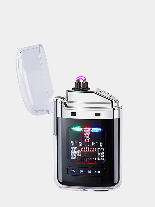 Зажигалка электронная, плазменная прозрачная, USB Plazma, дуговая, черная и белая