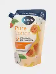 Желтый жидкое мыло, крем-мыло 2в1 для рук и тела AURA Pure Cotton, 450 мл