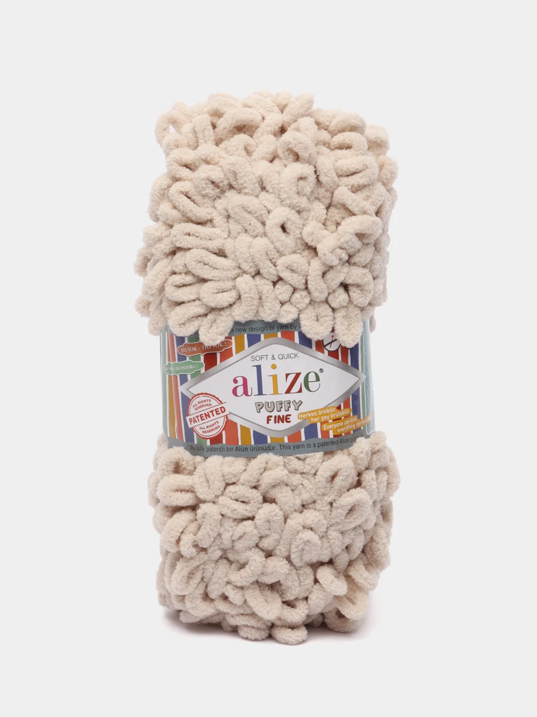 Пряжа Alize Puffy Fine 100г 14м, 100%, микрополиэстер, 599 слоновая кость, 5 штук