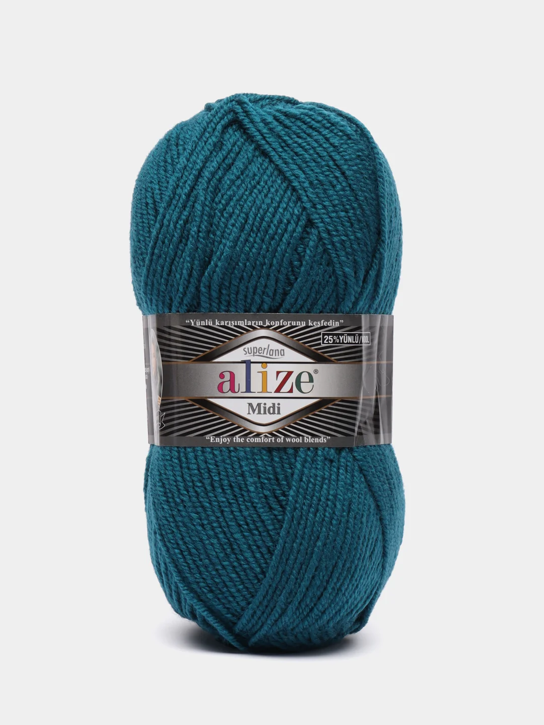 Пряжа Alize 'superlana Midi' 100гр. 170м (25% Шерсть - 75% Aкрил) 212 петрольный, (5 шт)