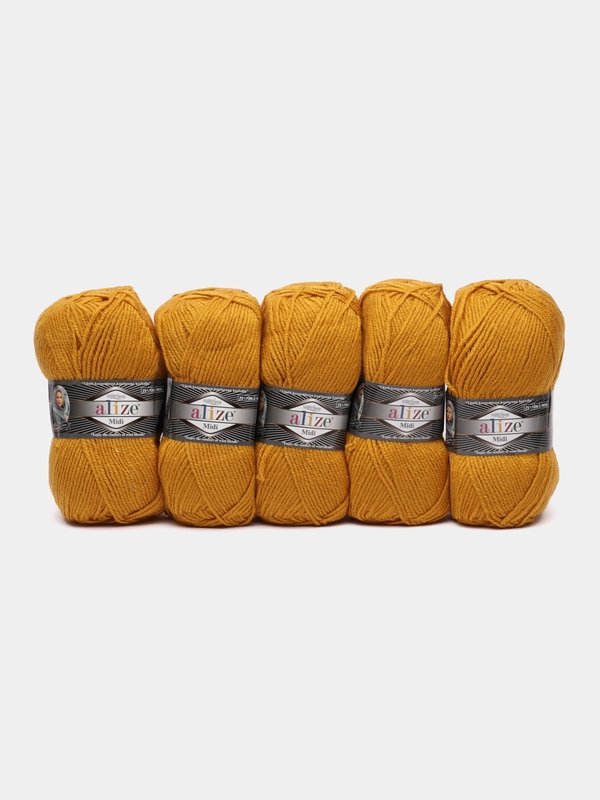 Пряжа Alize Superlana Midi, 100гр, 170м, 25% Шерсть - 75% Aкрил, 2 шафран, 5 штук