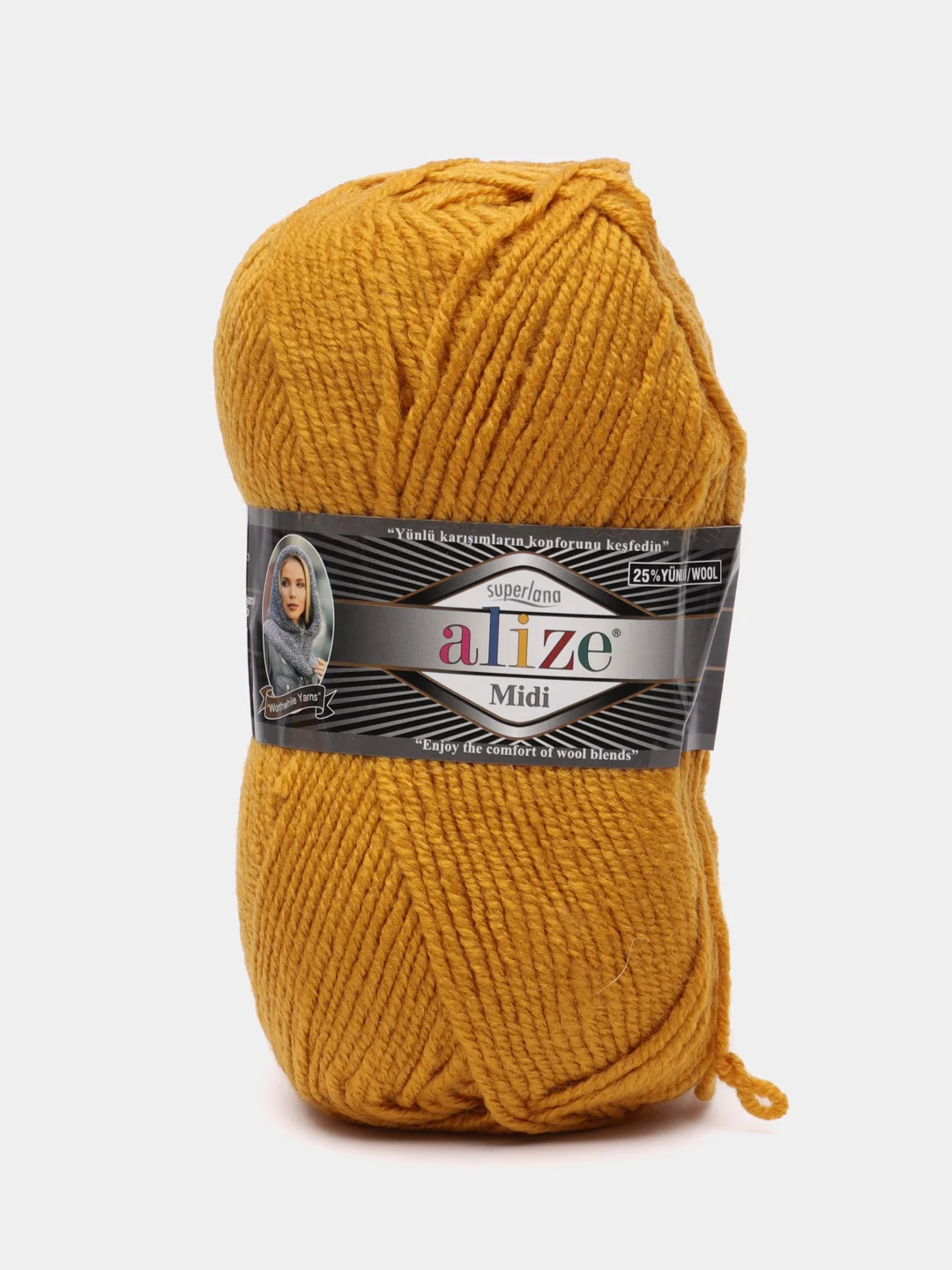 Пряжа Alize Superlana Midi, 100гр, 170м, 25% Шерсть - 75% Aкрил, 2 шафран, 5 штук