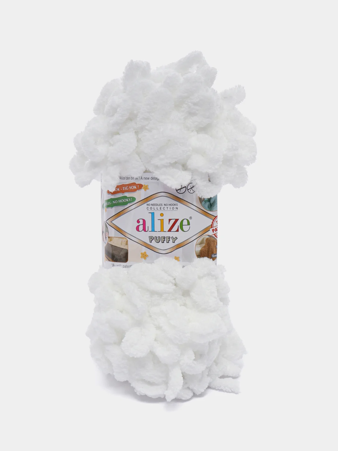 Пряжа Alize Puffy, 100 г, 9 м, 100% микрополиэстер, 55 белый, 5 штук