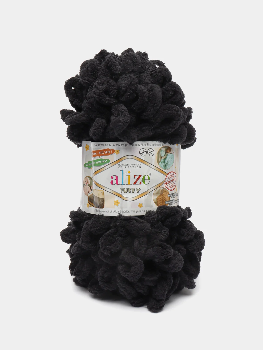 Пряжа Alize Puffy, 100г, 9м, 100% микрополиэстер, 60 черный, 5 штук
