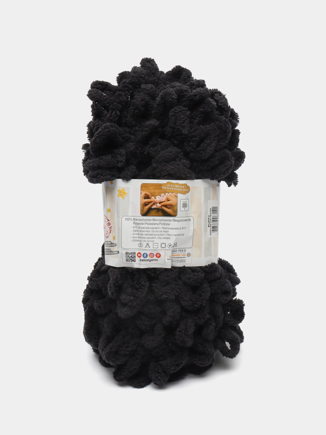 Пряжа Alize Puffy, 100г, 9м, 100% микрополиэстер, 60 черный, 5 штук