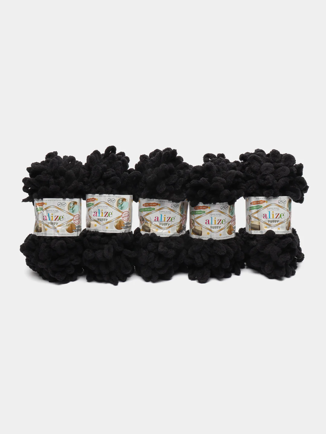 Пряжа Alize Puffy, 100г, 9м, 100% микрополиэстер, 60 черный, 5 штук