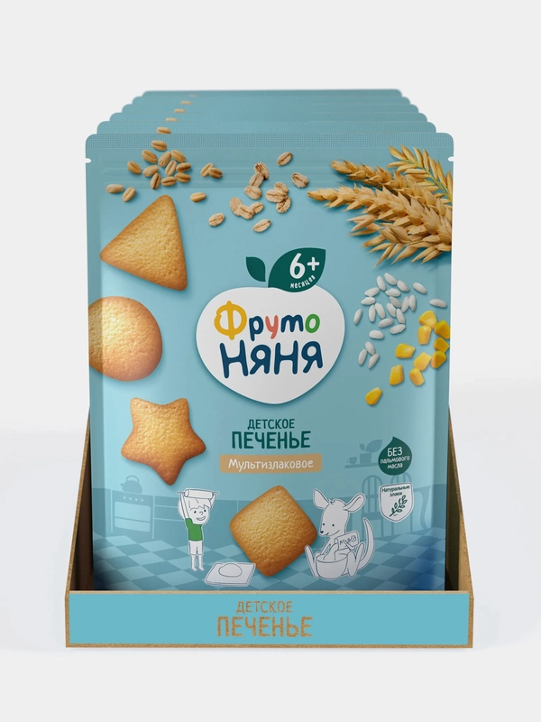 Печенье детское ФрутоНяня, мультизлаковое, 6 штук по 120 г