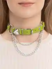 Зеленый чокер на шею кожаный с подвесками