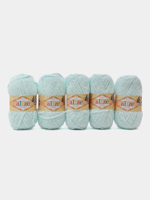 Пряжа Alize Softy, 50 г, 115 м, 100% микрополиэстер, 15 водяная зелень, 5 штук
