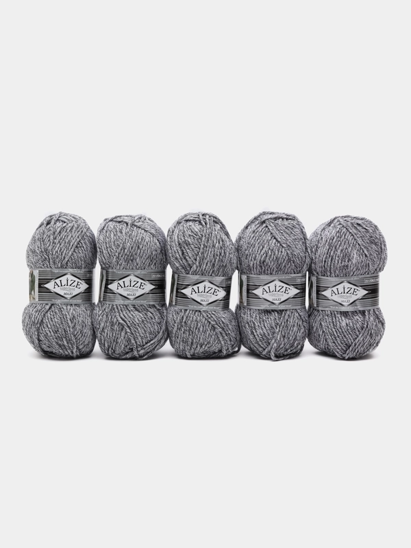 Пряжа Alize Superlana maxi 100гр, 100м, 75% акрил, 25%шерсть, ТУ 801 серый жаспе, 5 штук