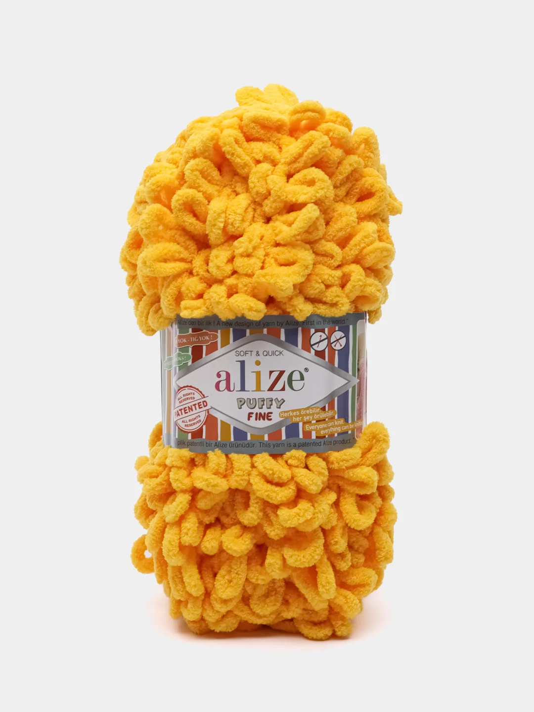 Пряжа Alize 'Puffy Fine' 100г 14м (100% микрополиэстер) 82 желтый, (5 шт)