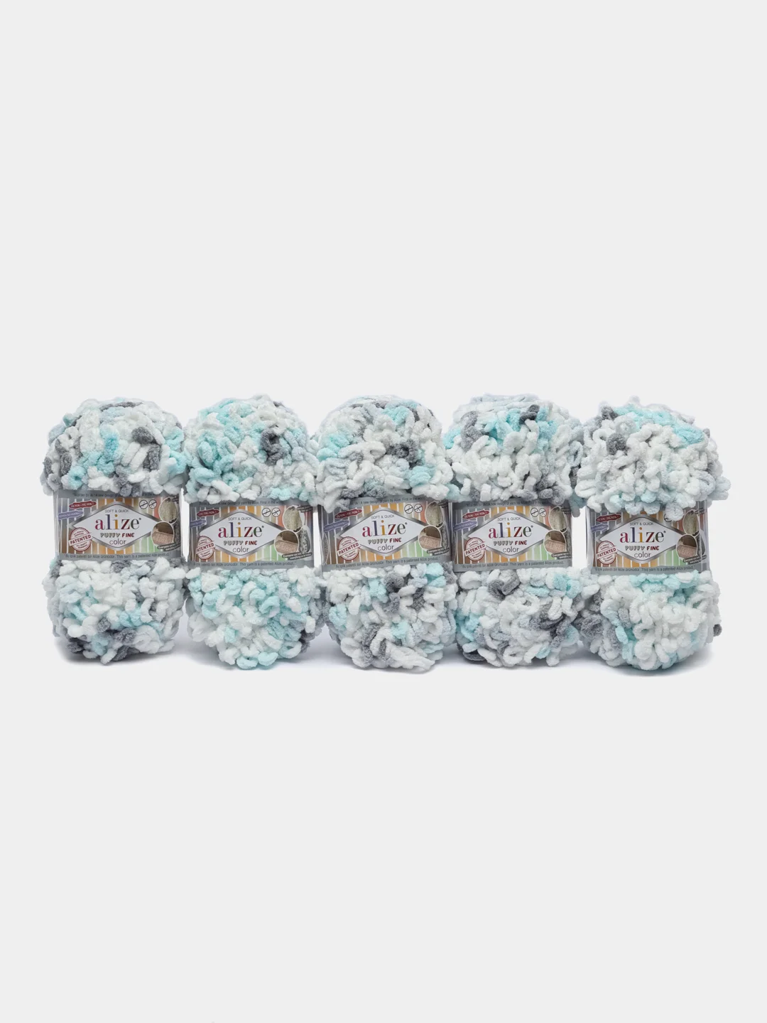 Пряжа Alize Puffy Fine Color, 100г, 14,5м, 100% микрополиэстер, 5939 секционный, 5 штук