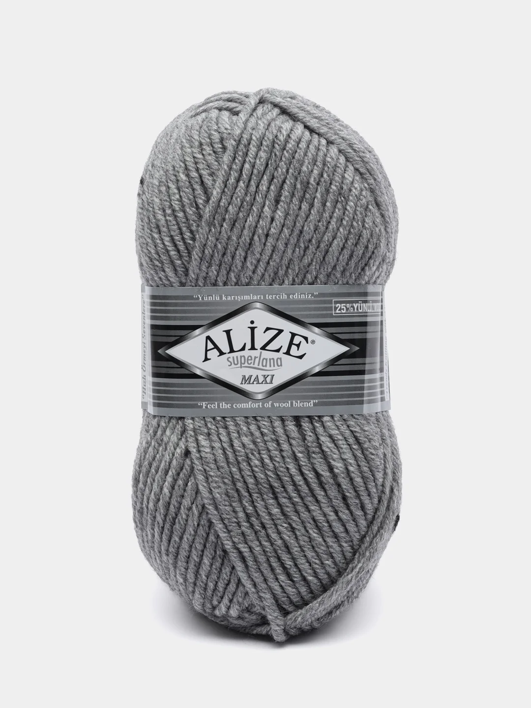 Пряжа Alize Superlana maxi, 100 г, 100 м, 75% акрил, 25%шерсть, ТУ 21 серый меланж