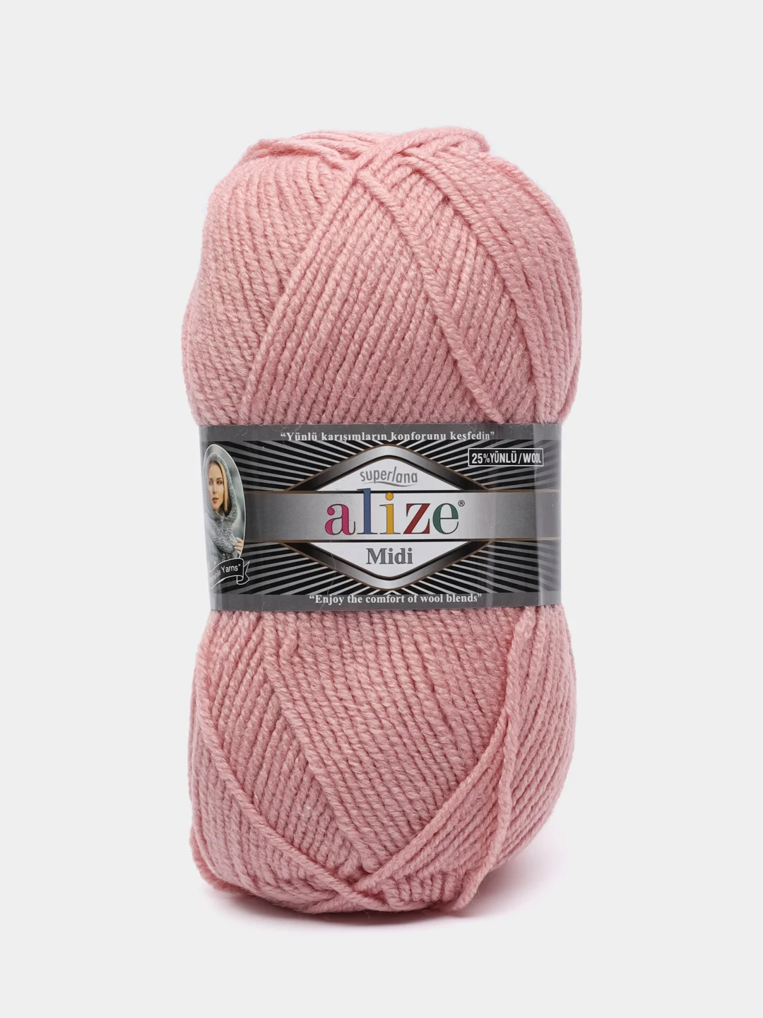 Пряжа Alize Superlana Midi, 100гр, 170м, 25% Шерсть - 75% Aкрил, 161 пудра, 5 штук