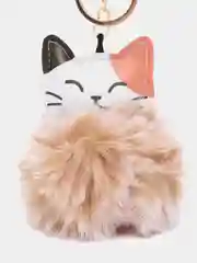 Бежевый брелок меховой котик, брелок мягкая игрушка