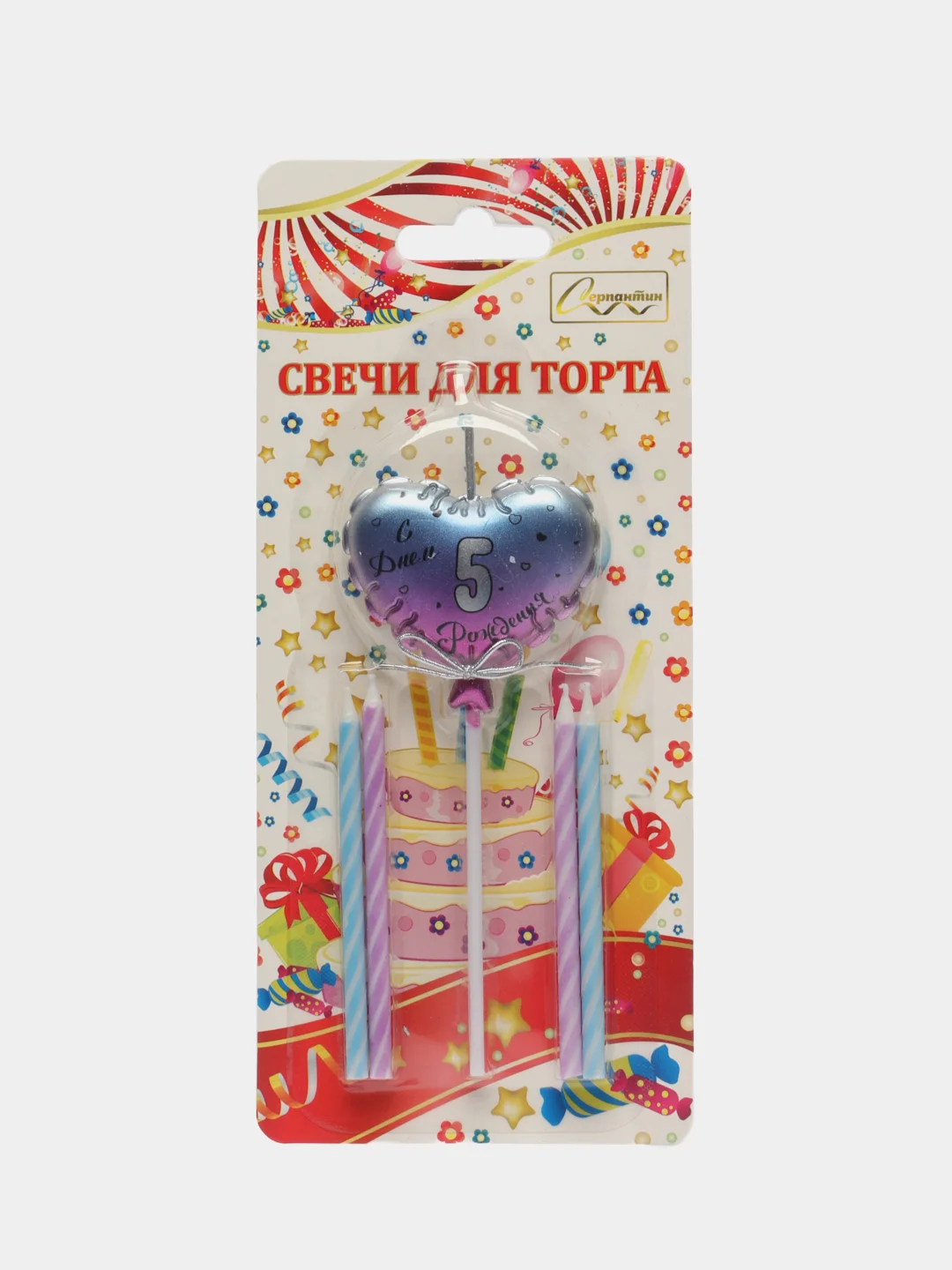 Свечи для торта Цифра Воздушное сердце,  (свечи 8 см, сердце 5*13 см)