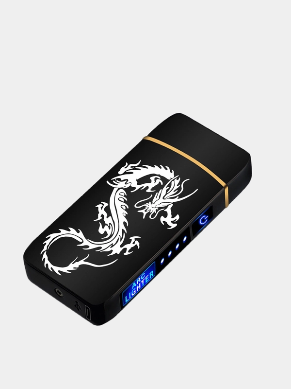 Зажигалка электронная металлическая с драконом USB Plazma плазменная, подарок на новый год