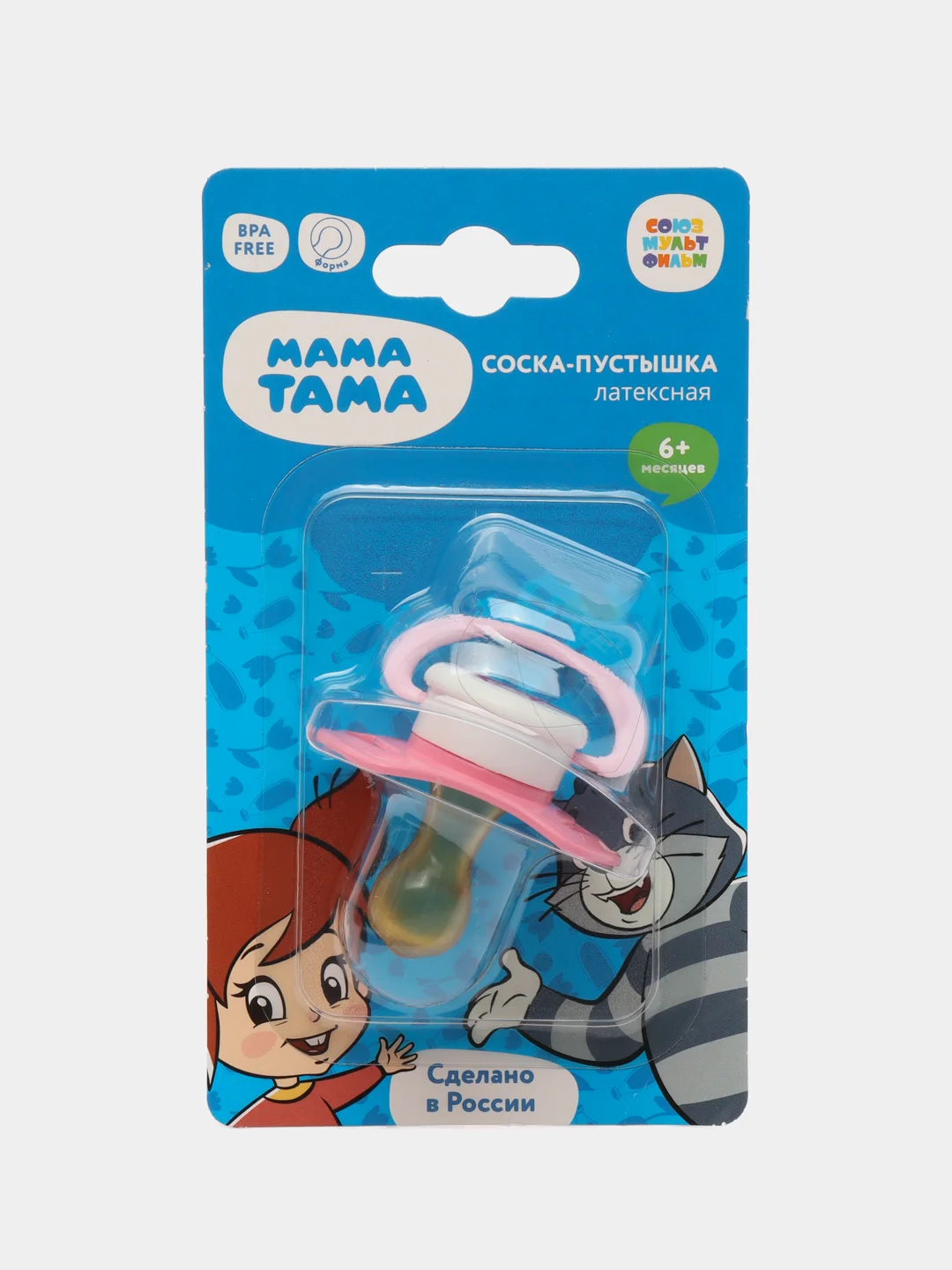 Соска-пустышка МАМА ТАМА классическая латексная 6мес.+, "Вера", цвет:розовый