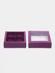 Фиолетовый коробка складная для 4 конфет с окном, 12,5 х 12,5 х 3,5 см