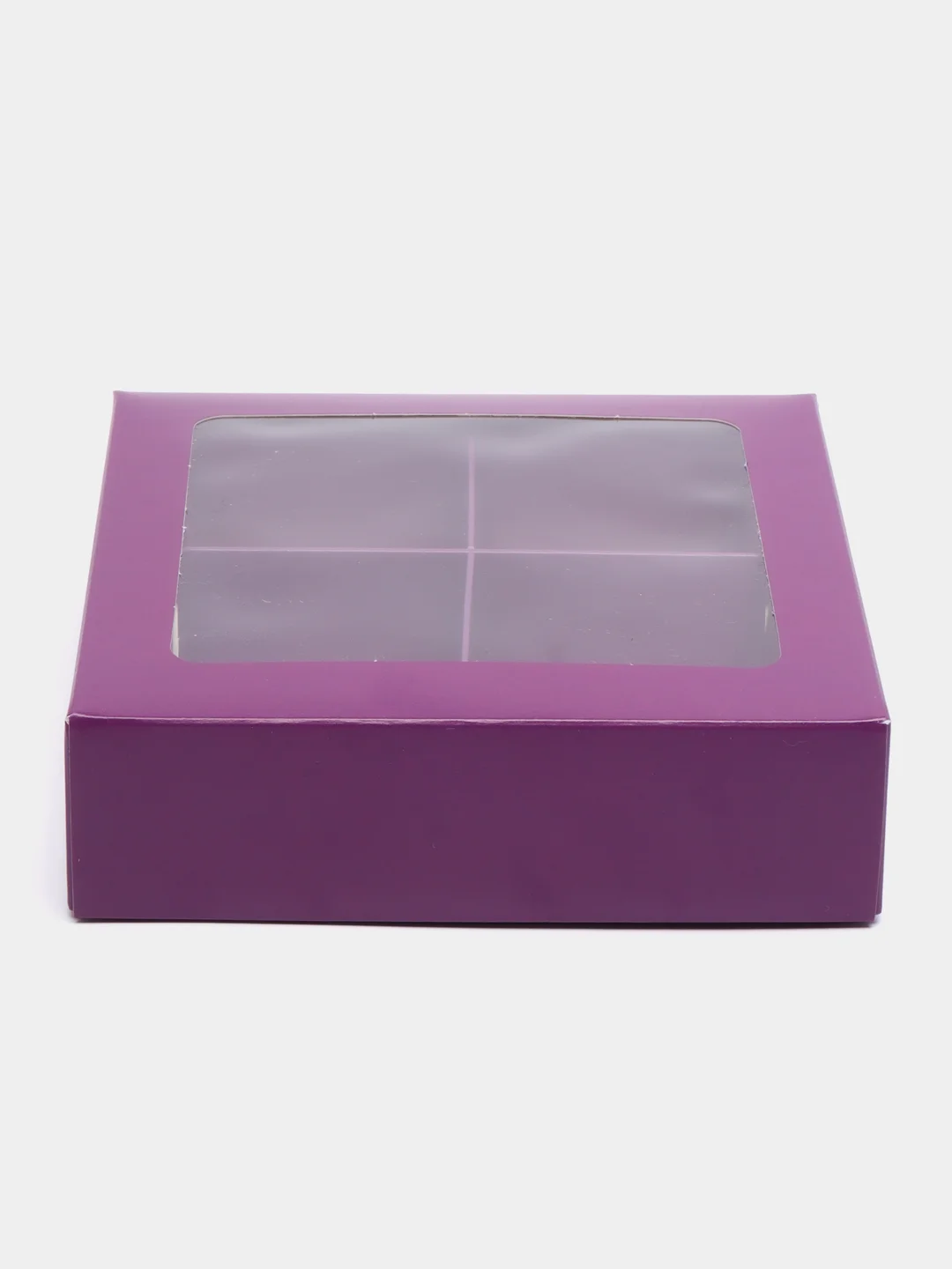 Фиолетовый коробка складная для 4 конфет с окном, 12,5 х 12,5 х 3,5 см
