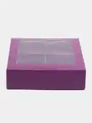 Фиолетовый коробка складная для 4 конфет с окном, 12,5 х 12,5 х 3,5 см