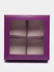 Фиолетовый коробка складная для 4 конфет с окном, 12,5 х 12,5 х 3,5 см