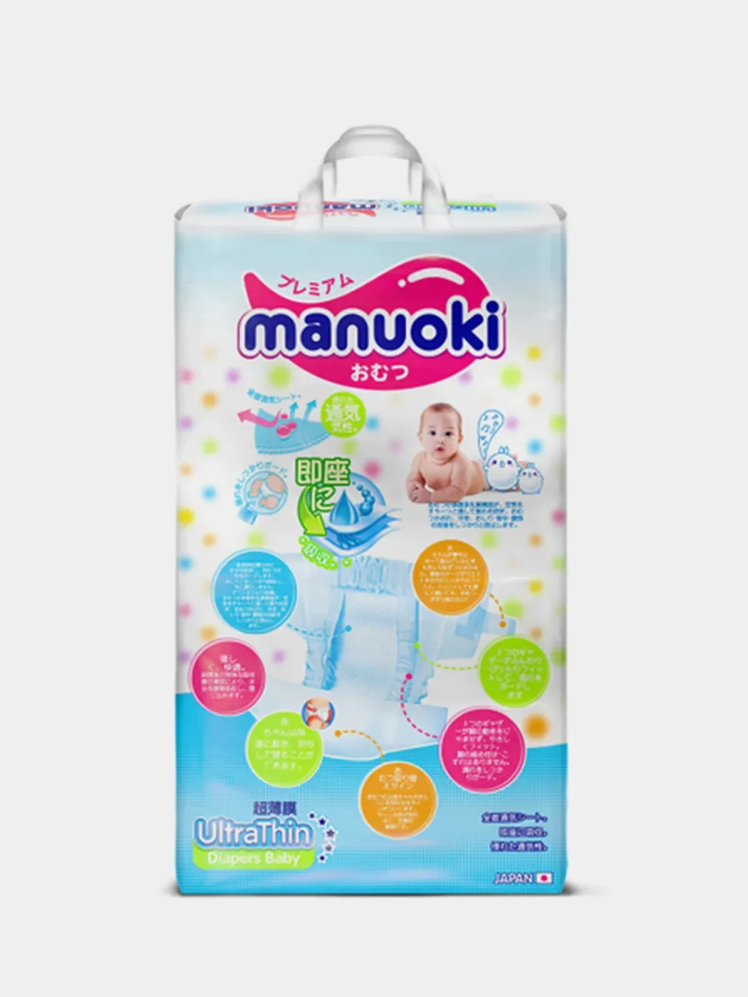 Подгузники MANUOKI Ultrathin, размер M, 6-11 кг, 56 штук
