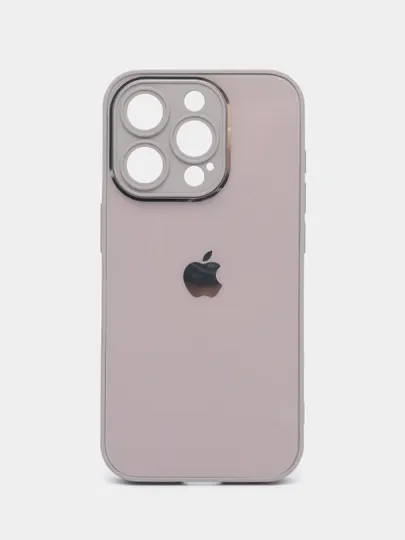 Бежевый меланж чехол для iPhone 15, 15 Pro, 15 Pro Max, со стеклянной панелью и защитой камеры