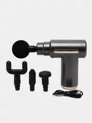 Серый мышечный массажер для тела Fascial Gun,ударный,перкуссионный,антицеллюлитный/ 4 насадки