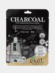 Маски тканевые EKEL Ultra Hydrating Mask Charcoal для лица, увлажняющие, с древесным углём