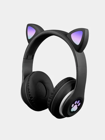 Зеленый наушники беспроводные/проводные детские, Bluetooth, с кошачьими светящимися ушками