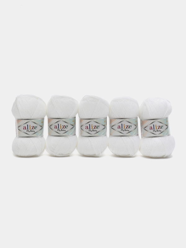 Пряжа Alize My baby, 50г, 150м, 100% акрил, 55 белый, 5 штук