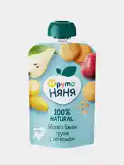 Пюре фруктовое ФрутоНяня, из яблок, бананов и груш с печеньем, 90 г, 12 штук
