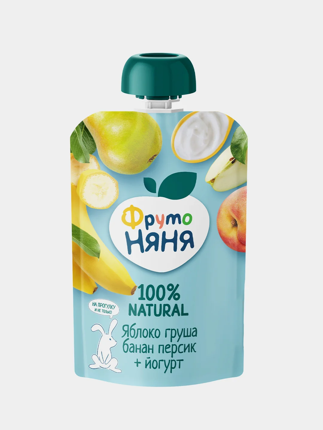Пюре ФрутоНяня, из яблок, груш, бананов, персиков и йогурта, с 6 месяцев, 90 г, 12 штук
