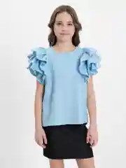 Голубой блузка для девочки, праздничная, нарядная,школьная