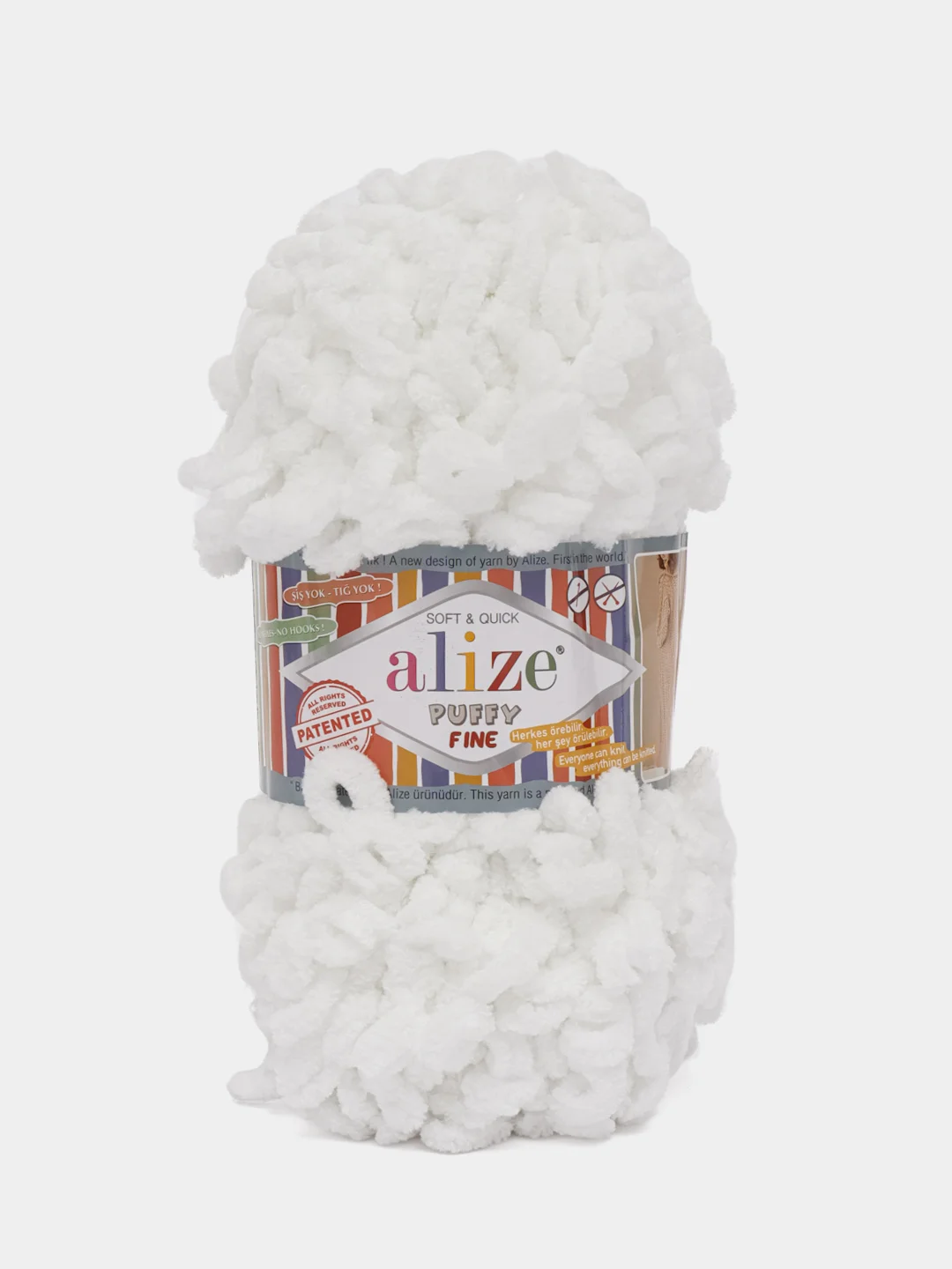 Пряжа Alize Puffy Fine, 100г, 14м, 100% микрополиэстер, 55 белый, 5 штук