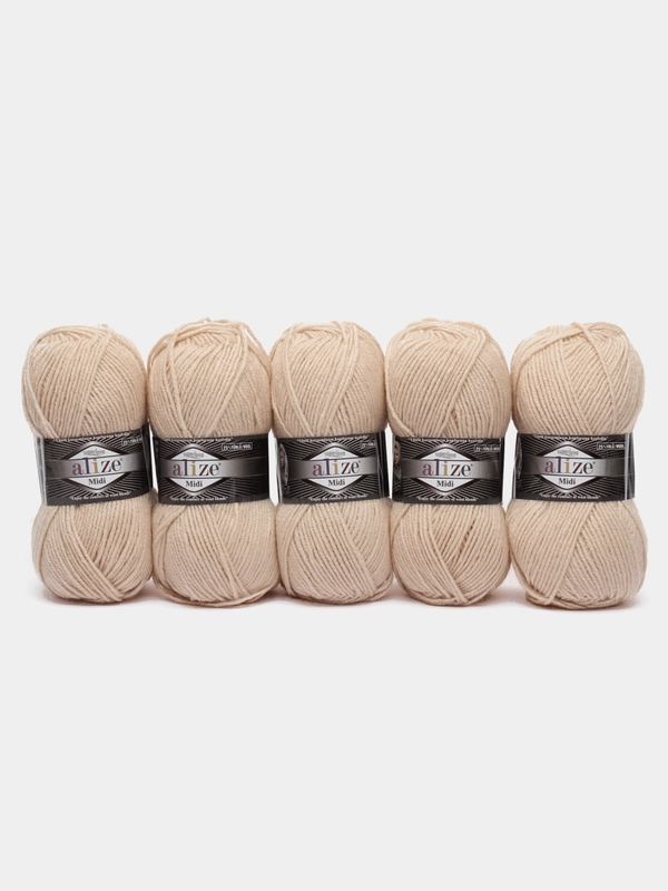 Пряжа Alize Superlana Midi, 100гр, 170м, 25% Шерсть - 75% Aкрил, 310 шампань, 5 штук