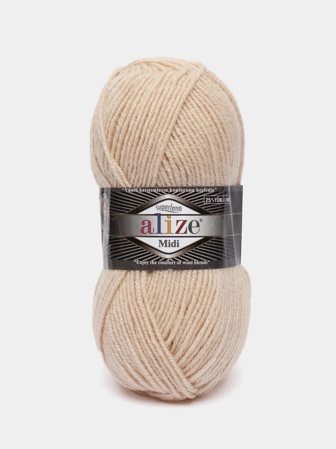 Пряжа Alize Superlana Midi, 100гр, 170м, 25% Шерсть - 75% Aкрил, 310 шампань, 5 штук