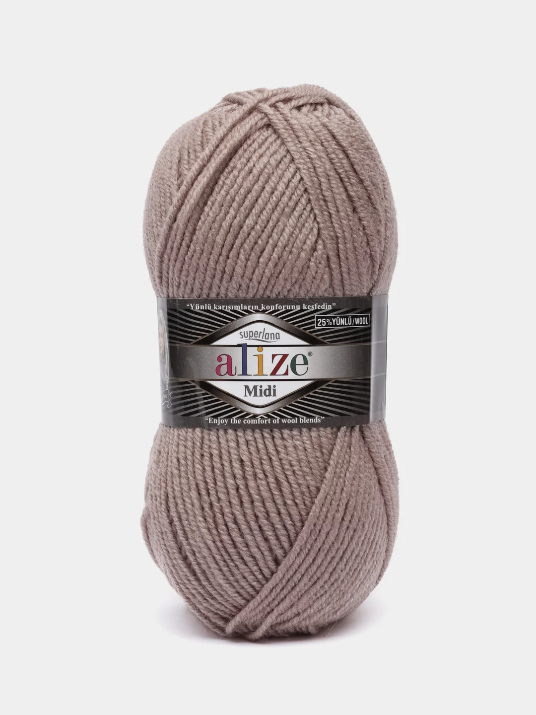 Пряжа Alize Superlana Midi, 100гр, 170м, 25% Шерсть - 75% Aкрил, 541 норка, 5 штук